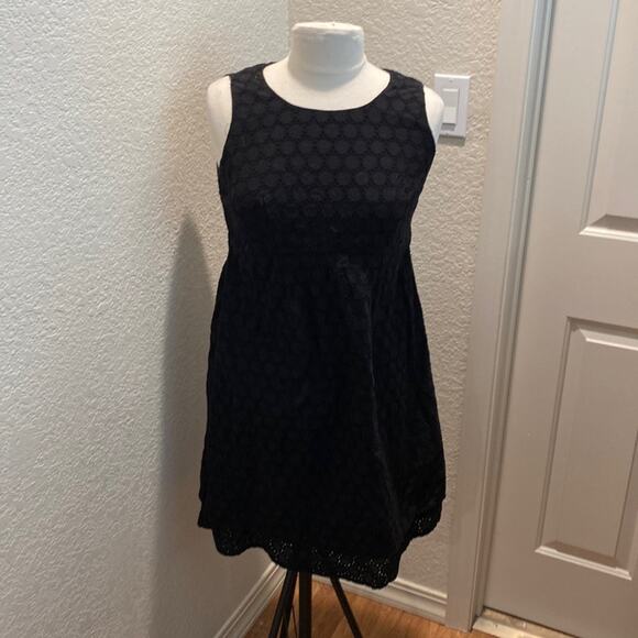 Motherhood Maternity Dresses & Skirts - Motherhood Maternity Black Eyelet Sleeveless Midi Dress Sz S Cotton Tiered Hem